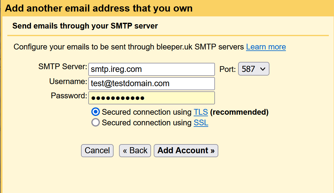 gmail smtp setting 